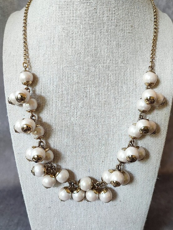 J. Crew Jewelry - J. Crew Signed Gold Tone Faux Pearl Cha Cha Necklace Lifesaver Clasp